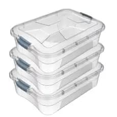 Kit 3 Caixas Organizadoras Transparente 6 Litros Pote com Travas Azul Armário Gaveta