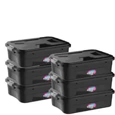 Kit 6 Caixas Organizadora Baú 28 Litros Preto