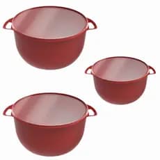 kit 3 Potes Grande Redondo 6,5 Litros e 3L Plástico Porta Alimentos Mantimentos Com Alça e Tampa Cozinha