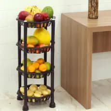 Fruteira Cesto De Chão Organizador 4 Andares Plástico Preto