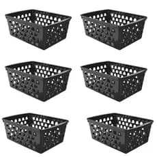 Kit 6 Cestos Organizadores Grande 29x20 Plástico Preto Resistente Achados da Shopee