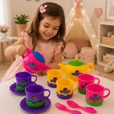 Kit Hora Do Café E Chá Divertido + Bule Brinquedo Faz De Conta Cores Alegres Sortido