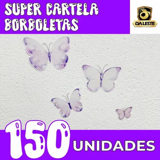 Super Cartela Borboletas Aquarela Lilás Rosa Azul e Laranja Kit Auto Colante Adesivo Destacável 150 Unidades Vinil IMP