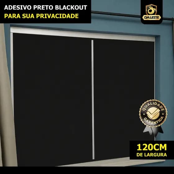 Película Adesiva Vinil Preto Blackout 120cm de largura Isola Luz Solar Janela Vidro Porta