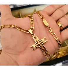 Corrente Cordão Masculino 5mm Banhado a OURO + Pingente Crucifixo Com Garantia 1 Ano