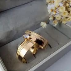 Par de alianças  Trabalhada TAMANHO 33-35 Casamento Noivado compromisso Moedas Antigas Banhado 18k Aço inoxidável