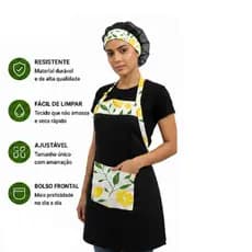 kit Avental e Touca Estampado c/limao  Avental para cozinha Oxford com Bolso