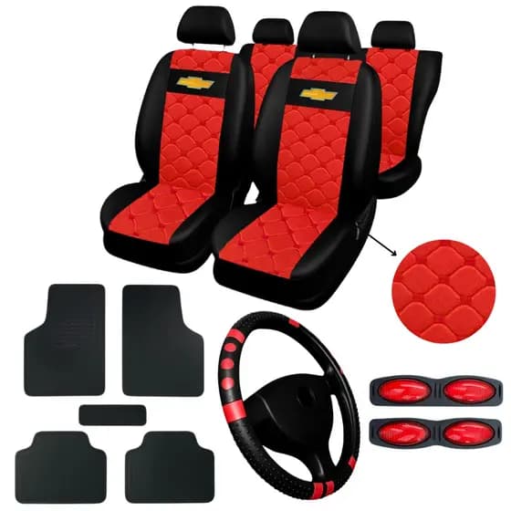 kit capa de banco de carro couro sintético + Tapetes Carro Chevrolet GM + Capa De Volante Universal