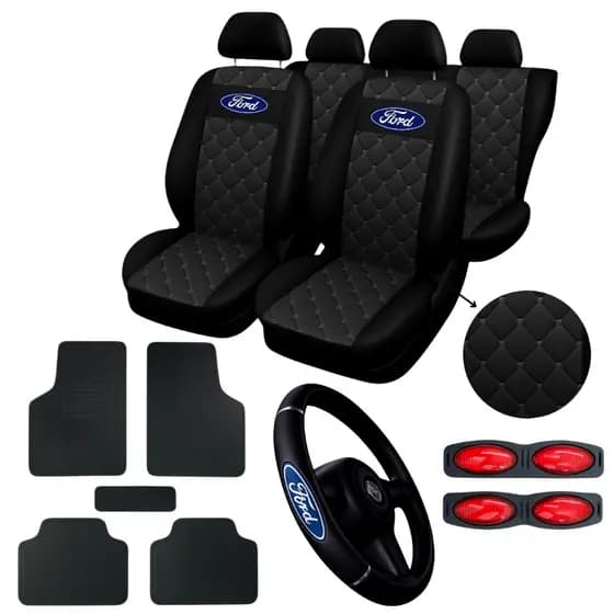 kit Capa Banco Carro Couro Ford Escort Sw 2000 2001 2002 2003 + tapete de carro + capa de volante