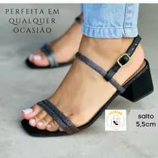 Sandalia Feminina Bloco Medio Gliter Brilho VITRINE