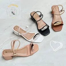 Sandália Feminina Strass Salto Medio Bloco Casual Enfeite Metalizado