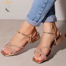 Sandália Feminina Strass Salto Baixo Casual