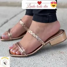 Sandália Feminina Vinil Salto Bloco Baixo Tamanco Saltinho Medio Confortavel