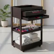 Mini Prateleira com Rodas Carrinho Auxiliar Branco Rosa Preto Organizador Manicure Mini Prateleira Salão de Beleza