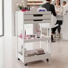 Carrinho auxiliar rosa branco preto com rodas organizador manicure salão de beleza porta objetos