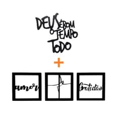 Kit 4 Quadros Deus é Bom o Tempo Todd + Quadros Decorativos Fé Amor Gratidão Mdf Preto Quadros Quarto Sala Decoração