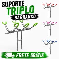 Suporte Triplo para 3 Varas de Pesca KN Emborrachado Reforçado Aço Galvanizado Barranco e Pesqueiro