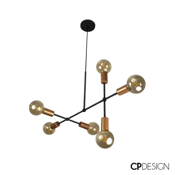 Lustre Pendente Sputnik Gun Preto Com Cobre Ajustável