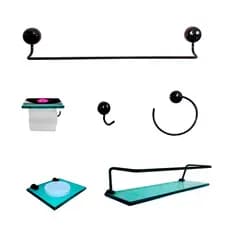 Kit Para Banheiro Cosmo Preto Vidro Verde
