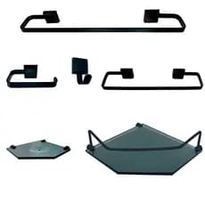 Kit Para Banheiro Cansas Luxo Preto Vidro Sextavado Fumê