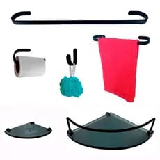 Kit Para Banheiro Cansas Preto Vidro Modelado Fumê