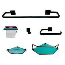 Kit Para Banheiro Dália Sextavado Preto Vidro Verde 6 Peças