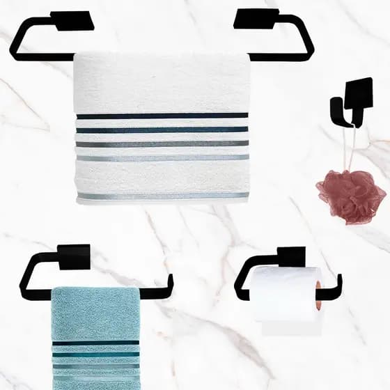 1 Kit Para Banheiro Luxo Silver Preto 4 Peças