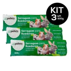 Serragem Prensada para Roedores 800g JJ Pellets Natural para Hamster Coelhos C/ 3 Unidades