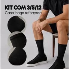 Kit 3/5/12 Pares Meia Grossa Inverno Preta Cano Longo