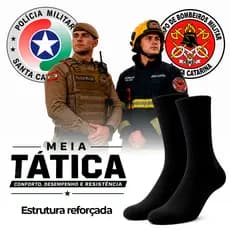 Kit 3/6/12 Pares Meia Tática Cano Alto Preta para Coturno Policial Bombeiro 42 ao 45