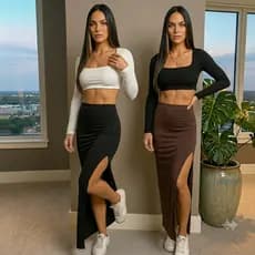Kit 2 Saia Feminina Longa com Fenda Estilo Midi Casual Elegante Suplex Encorpada Modelo Gringa