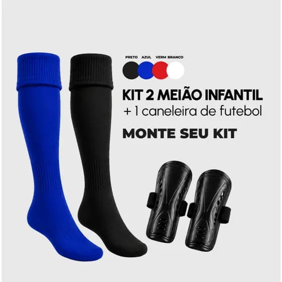Kit 2 Meião Infantil/Juvenil + 1 Caneleira De Futebol Esportivo Longo Esporte 24 ao 36