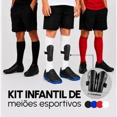 Kit 3 Meião Infantil/Juvenil + 1 Caneleira De Futebol Esportivo Longo Esporte 24 ao 36