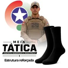 Kit 3/6/12 Pares Meia Policial Tática Cano Alto Preta para Coturno 42 ao 46