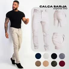 Calça Alfaiataria Masculina Slim Sarja com Elastano Lycra