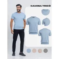 Camisa Masculina Tricot Gola Redonda Nylon Vintage