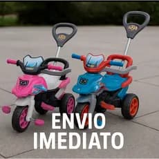 Triciclo Infantil Moto com Pedal e Haste - Azul/rosa