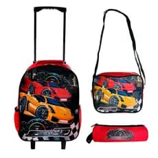 Kit Mochila Infantil Escolar com 3 peças Carrinho Vermelho.passeio,aventuras