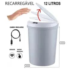 Lixeira Automática Redonda 12 Litros com Sensor Cinza,cozinha,sala,quarto,escritório