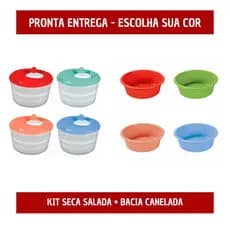 KIT Centrífuga Seca Salada 4,5L Grande + Bacia Canelada 2 Litros Alves Plastic