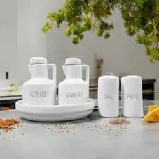 Kit Galheteiro Porcelana Decorado Azeite e Vinagre