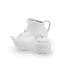 Kit Café Chá com Bule 500ml Jarra 750ml e Açucareiro 350ml Porcelana Branca Louça