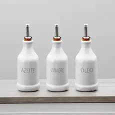 Kit 3 Garrafas Galheteiro 270 ml Azeite Vinagre e óleo Porcelana