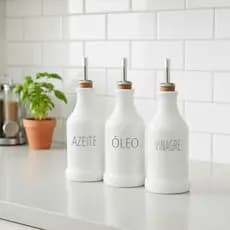 Conjunto 3 Garrafas Galheteiro 270 ml Azeite Vinagre e óleo Porcelana