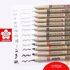 Pack Canetas Sakura Micron Graphic Desenhos Mangás Projetos 12 Pcs
