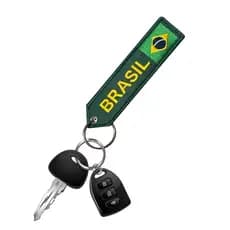 Chaveiro Brasil Bordado Ambos os Lados para Mochila, Chaves, Carro, Presente