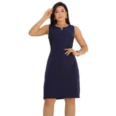 Vestido Feminino Forrado Alfaiataria Manga Cavada Até Joelho Luxo