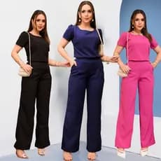 Conjunto Calça e Blusa Feminina Manga Bufante mais Calça Com Bolso