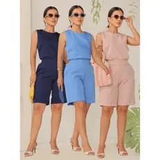 Conjunto alfaiataria feminino Short mais Blusa Casual