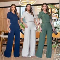 Conjunto Feminino Blusa Camisa Mais Calça Pantalona